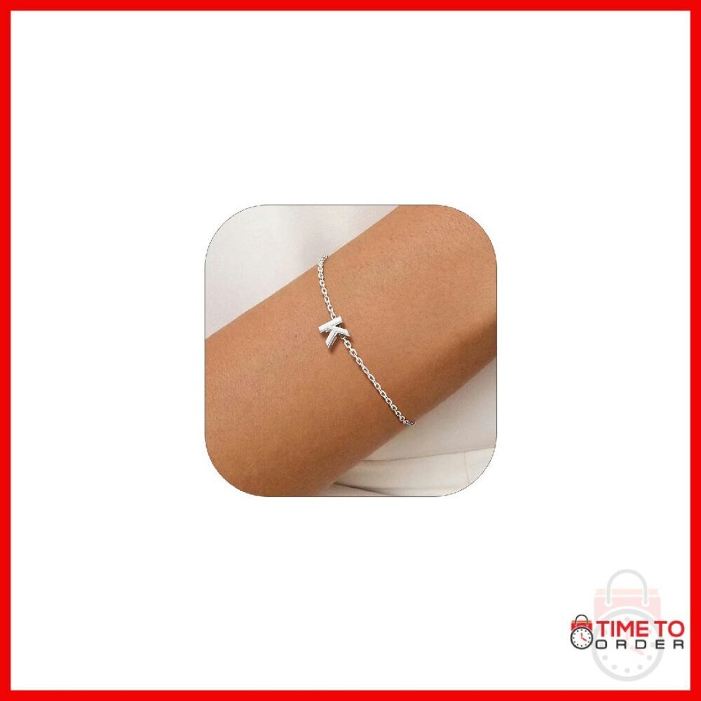 Sterling Silver Initial Bracelet Adjustable 6.3"+2" Personalized Gift